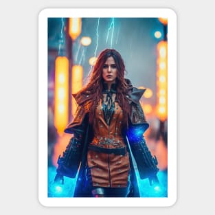 Steampunk Beauty with Futuristic Cityscape - Ultra Realistic Sticker